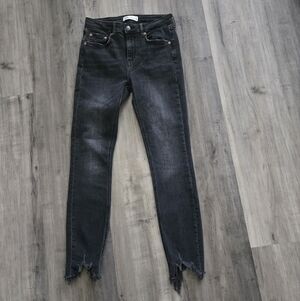 Zara Black Skinny Jeans with  Distressed Frayed Hem